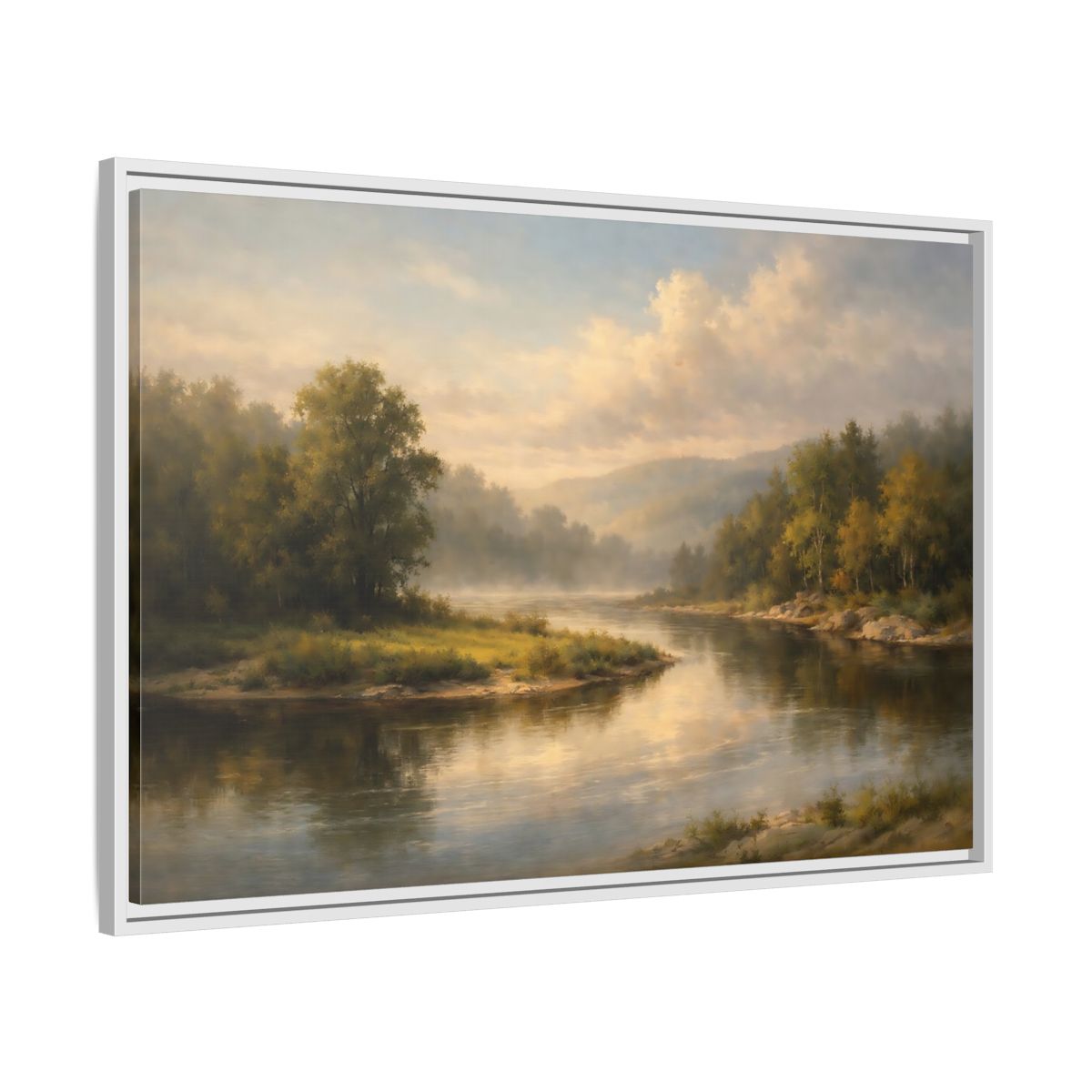 Side Mockup 8. Nature River Landscape Misty River shown as stretched canvas wall art