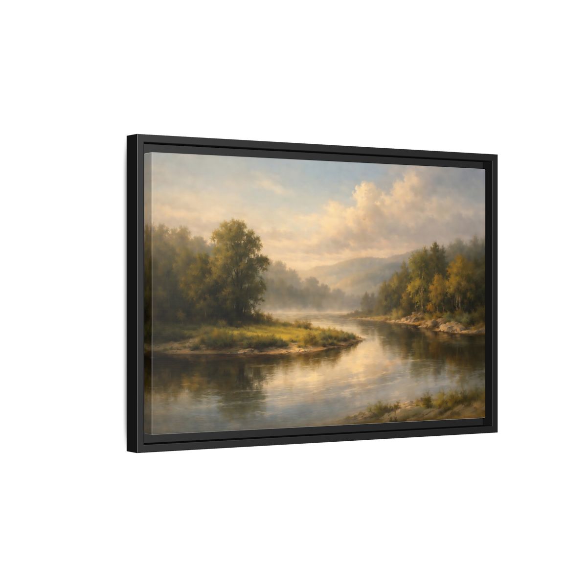 Side Mockup 3. Nature River Landscape Misty River shown as stretched canvas wall art