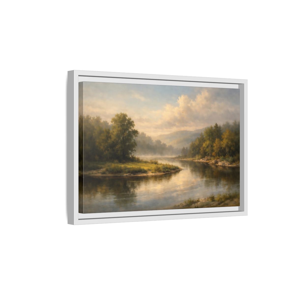 Side Mockup 4. Nature River Landscape Misty River shown as stretched canvas wall art