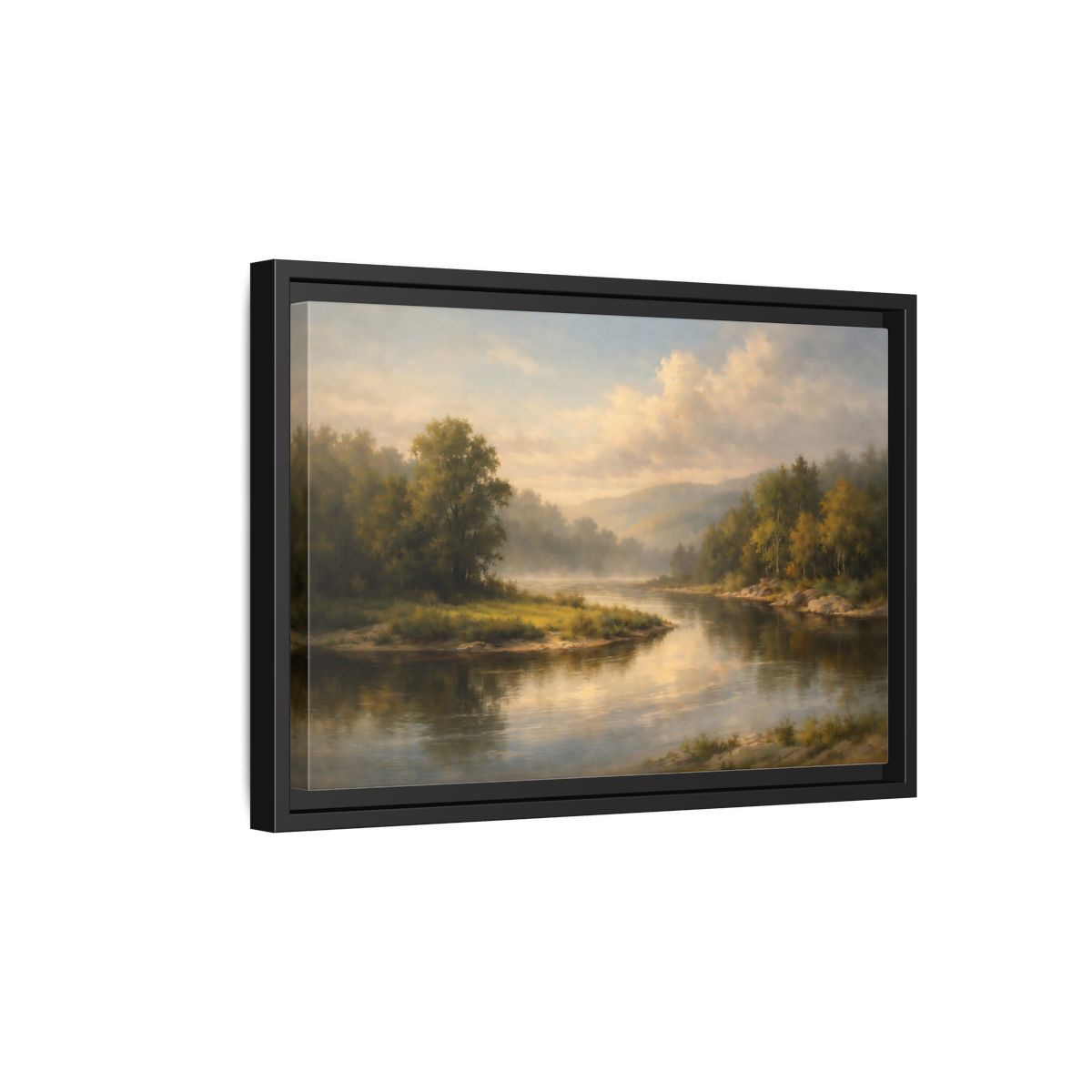 Side Mockup 6. Nature River Landscape Misty River shown as stretched canvas wall art