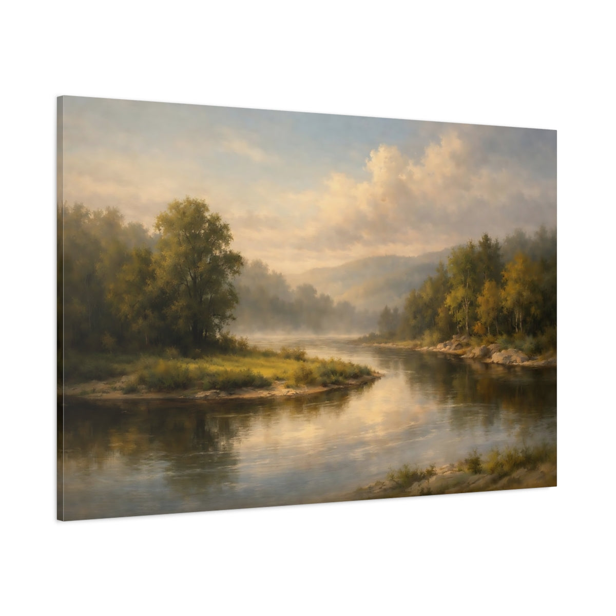 Main Mockup. Nature River Landscape Misty River shown as stretched canvas wall art
