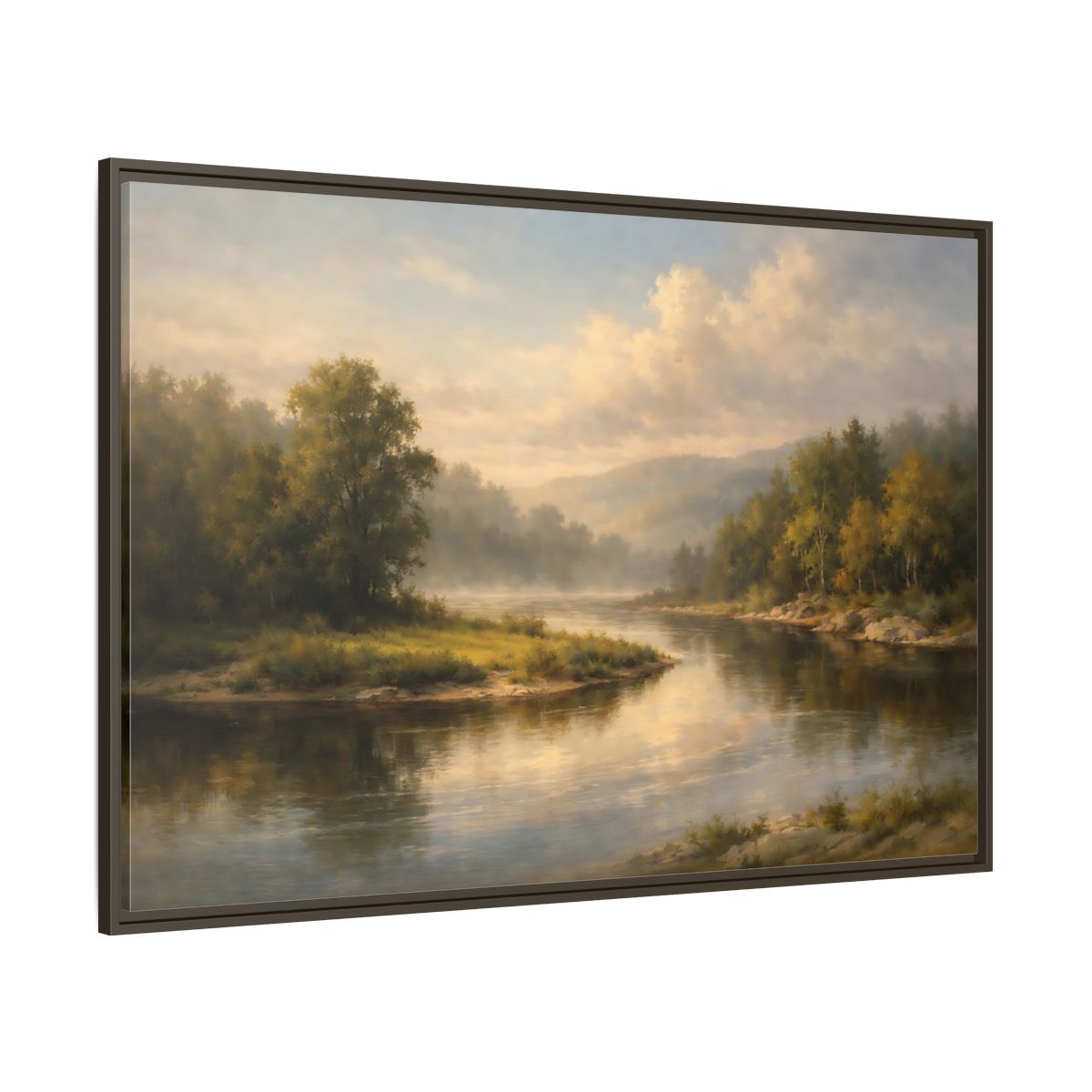 Main Mockup. Nature River Landscape Misty River shown as stretched canvas wall art