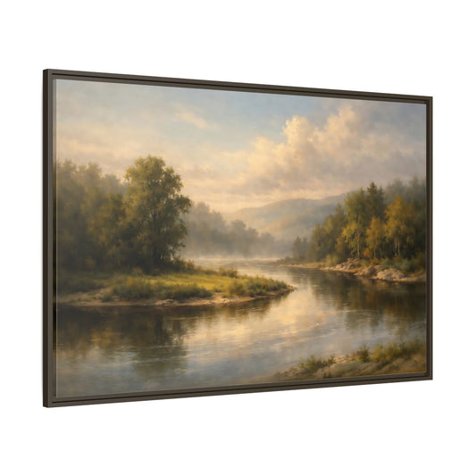Main Mockup. Nature River Landscape Misty River shown as stretched canvas wall art