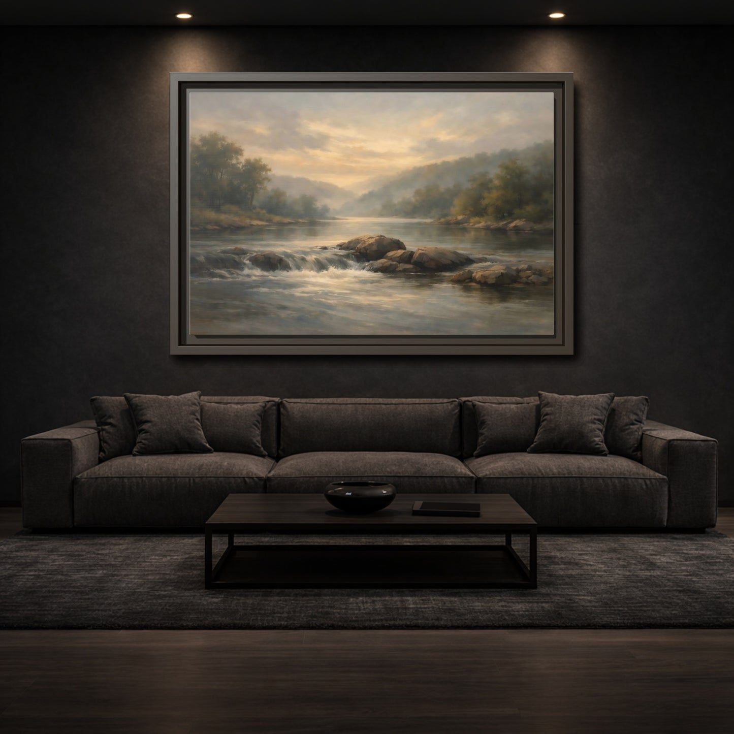 Mockup 2. Nature River Landscape Misty River Landscape shown as stretched canvas wall art
