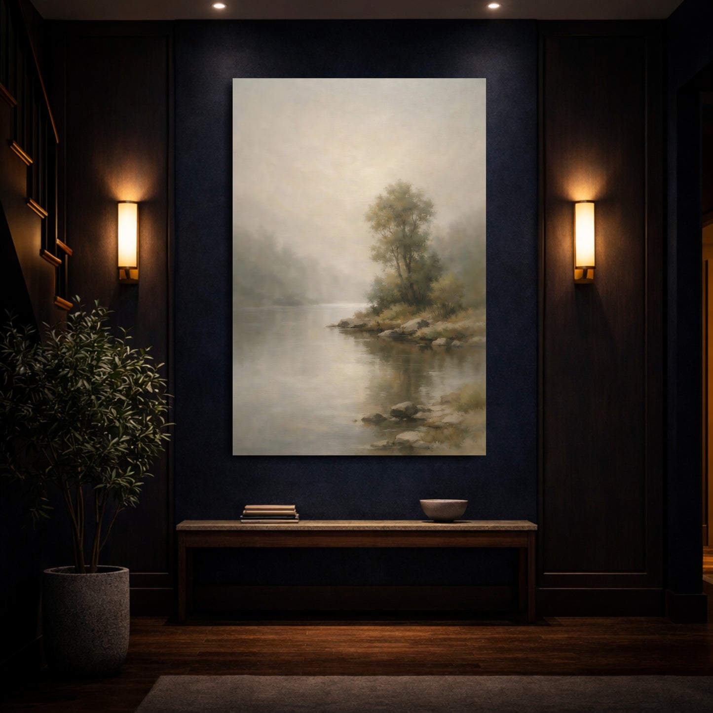 Mockup 3. Nature River Landscape Misty River Landscape shown as stretched canvas wall art