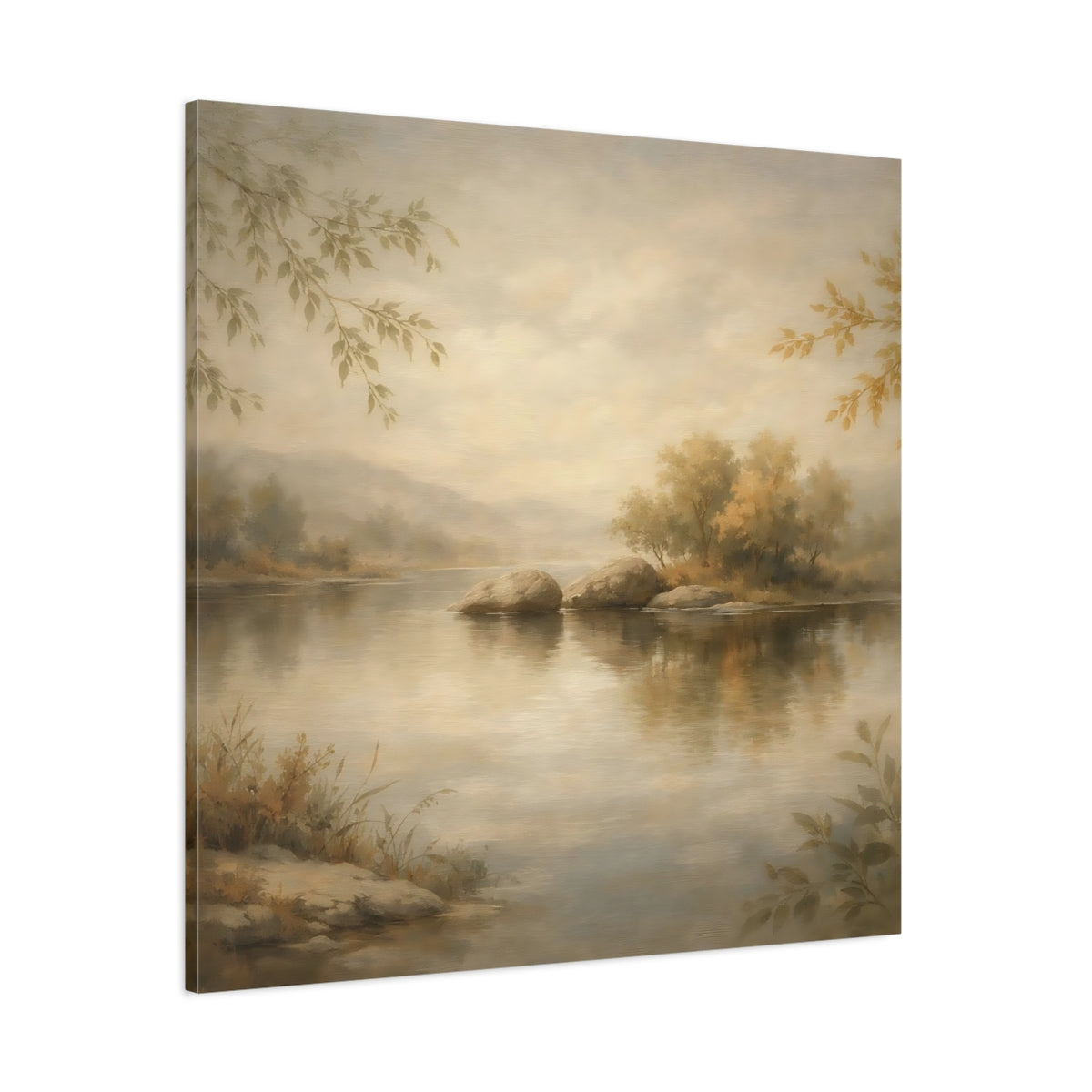 Main Mockup. Nature River Landscape Muted Landscape shown as stretched canvas wall art