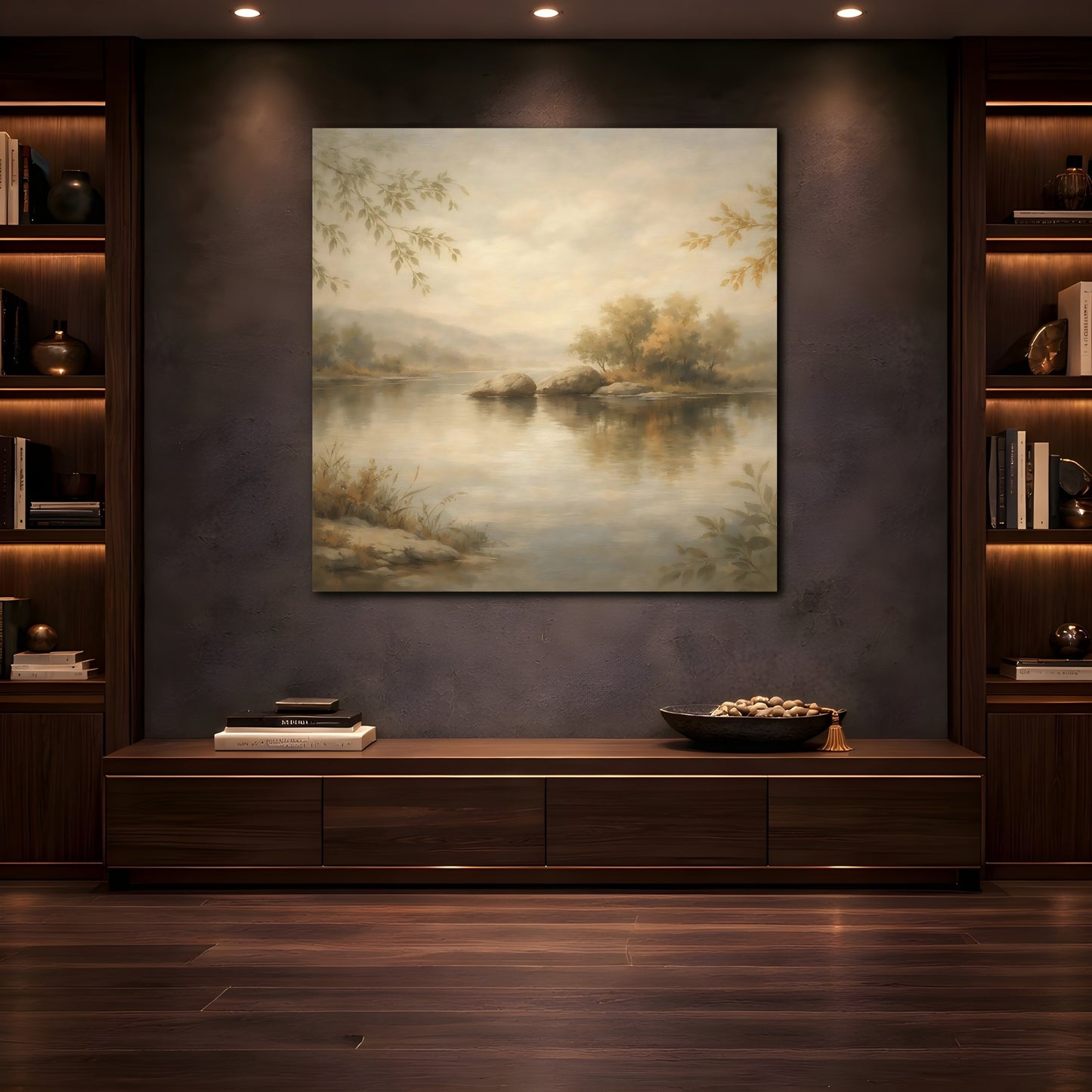Mockup 4. Nature River Landscape Muted Landscape shown as stretched canvas wall art