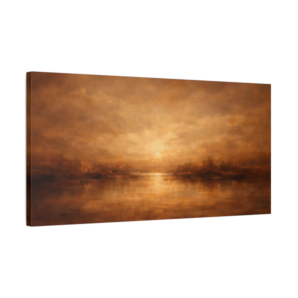Side Mockup 2. Nature River Landscape Orange And Brown Landscape shown as stretched canvas wall art