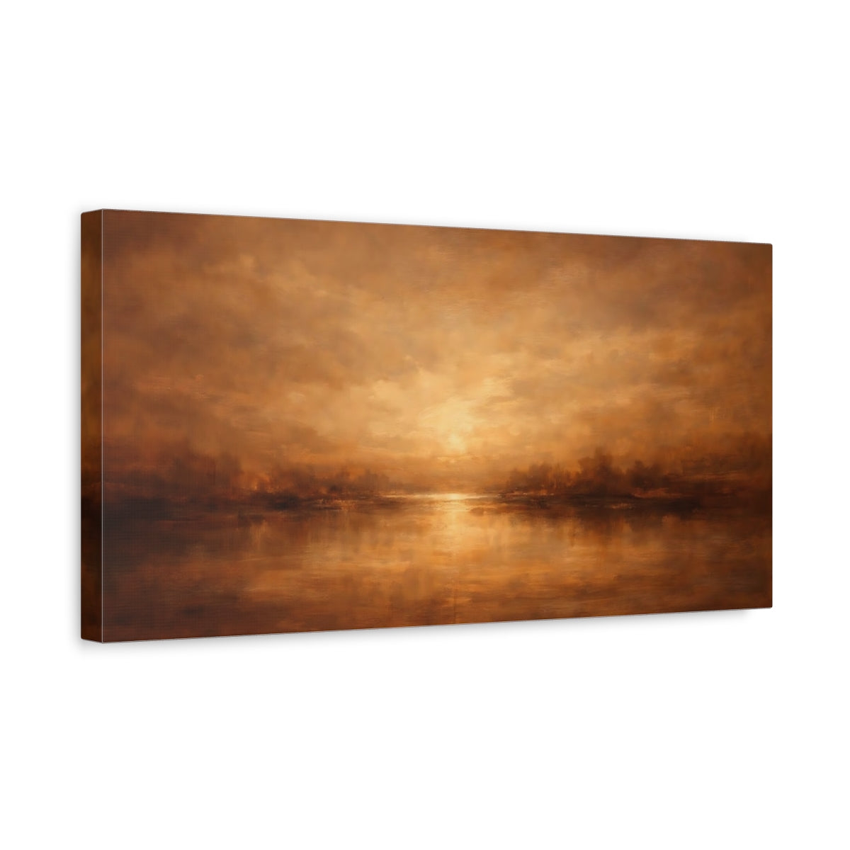 Side Mockup 3. Nature River Landscape Orange And Brown Landscape shown as stretched canvas wall art