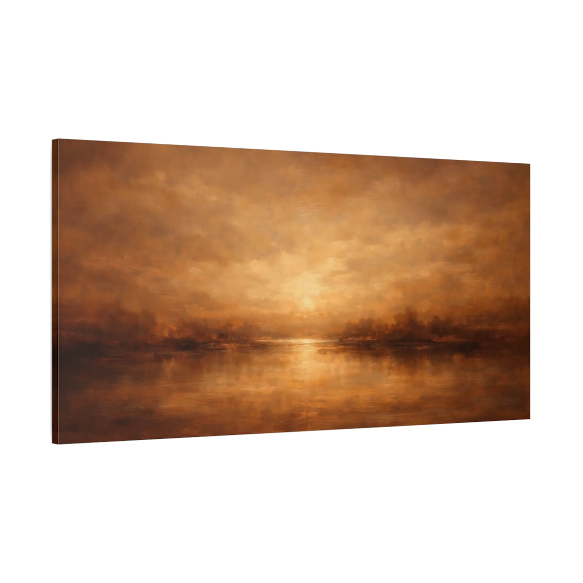 Main Mockup. Nature River Landscape Orange And Brown Landscape shown as stretched canvas wall art