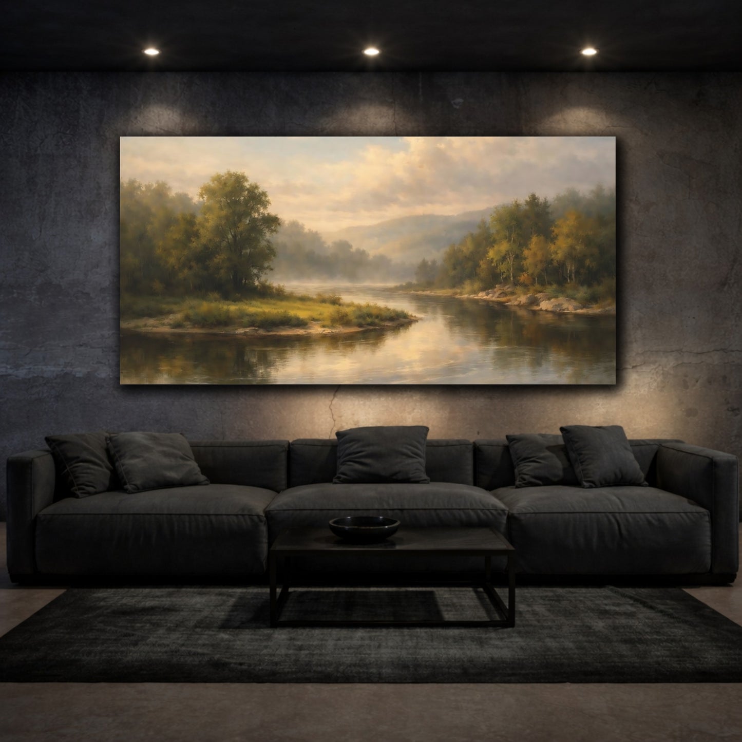 Mockup 2. Nature River Misty River Landscape shown as stretched canvas wall art