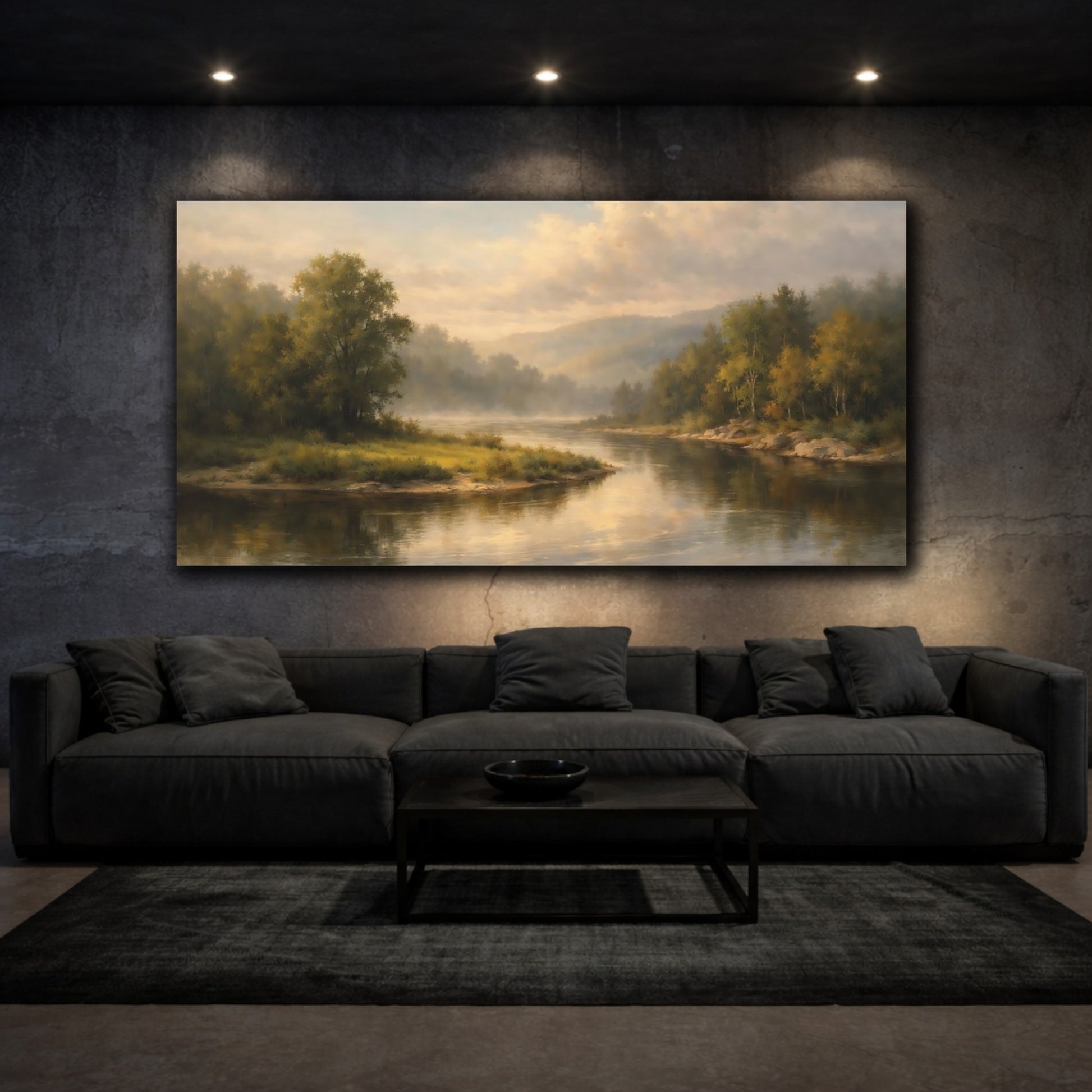 Mockup 2. Nature River Misty River Landscape shown as stretched canvas wall art
