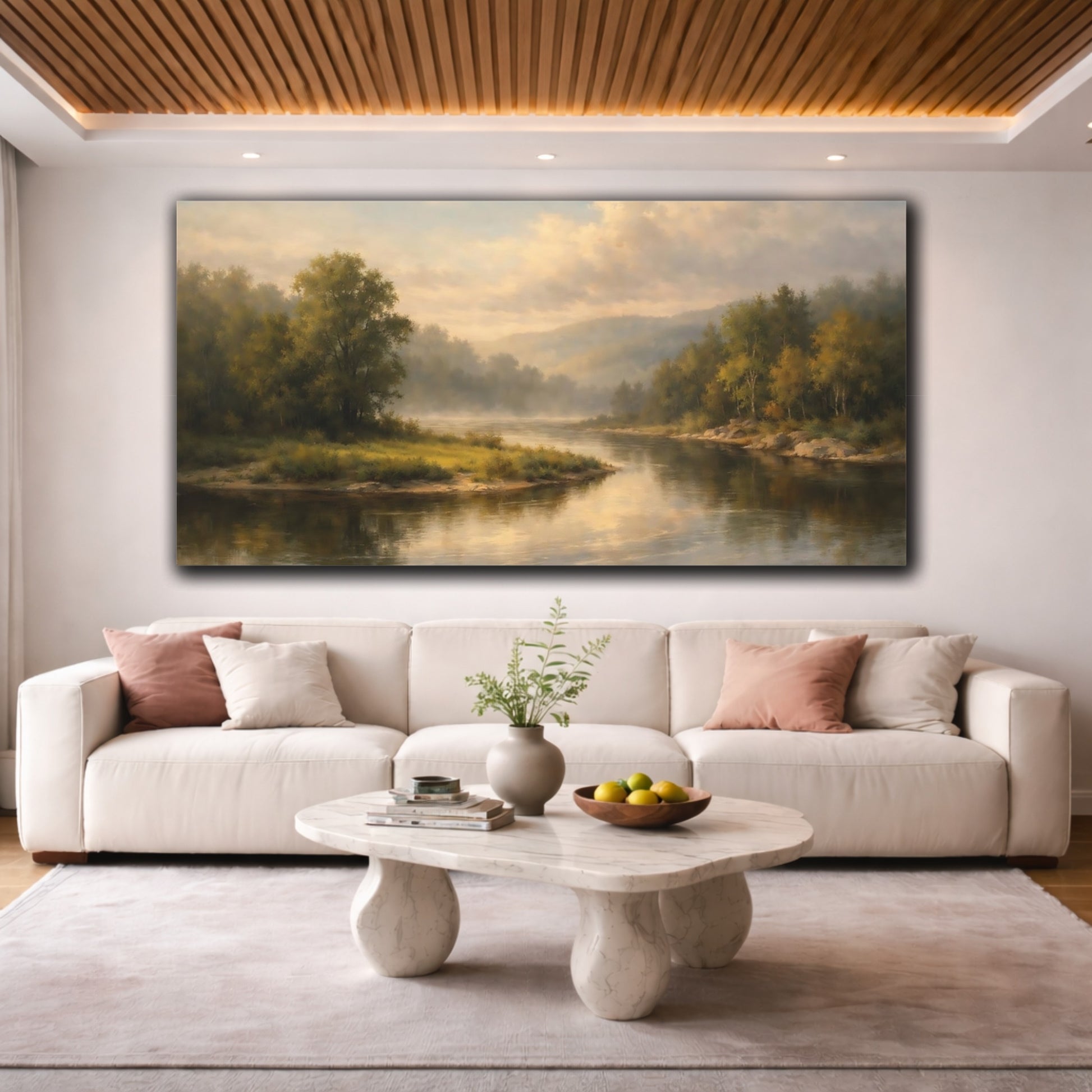 Mockup 3. Nature River Misty River Landscape shown as stretched canvas wall art