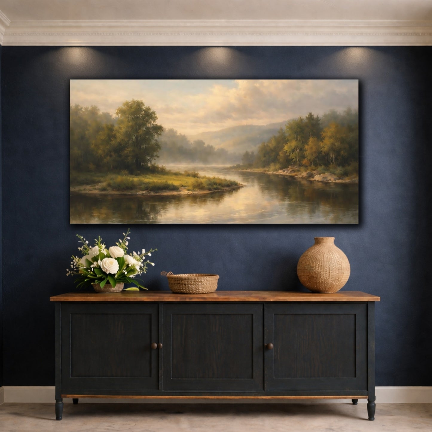 Mockup 4. Nature River Misty River Landscape shown as stretched canvas wall art