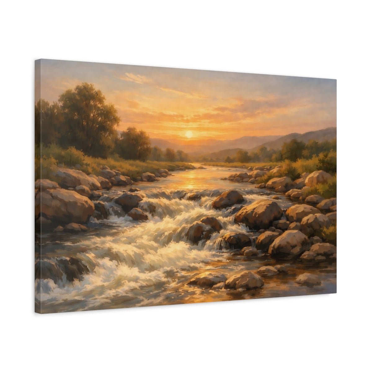 Nature River Rapids Sunset - Canvas Wall Art Print - YesArtYes