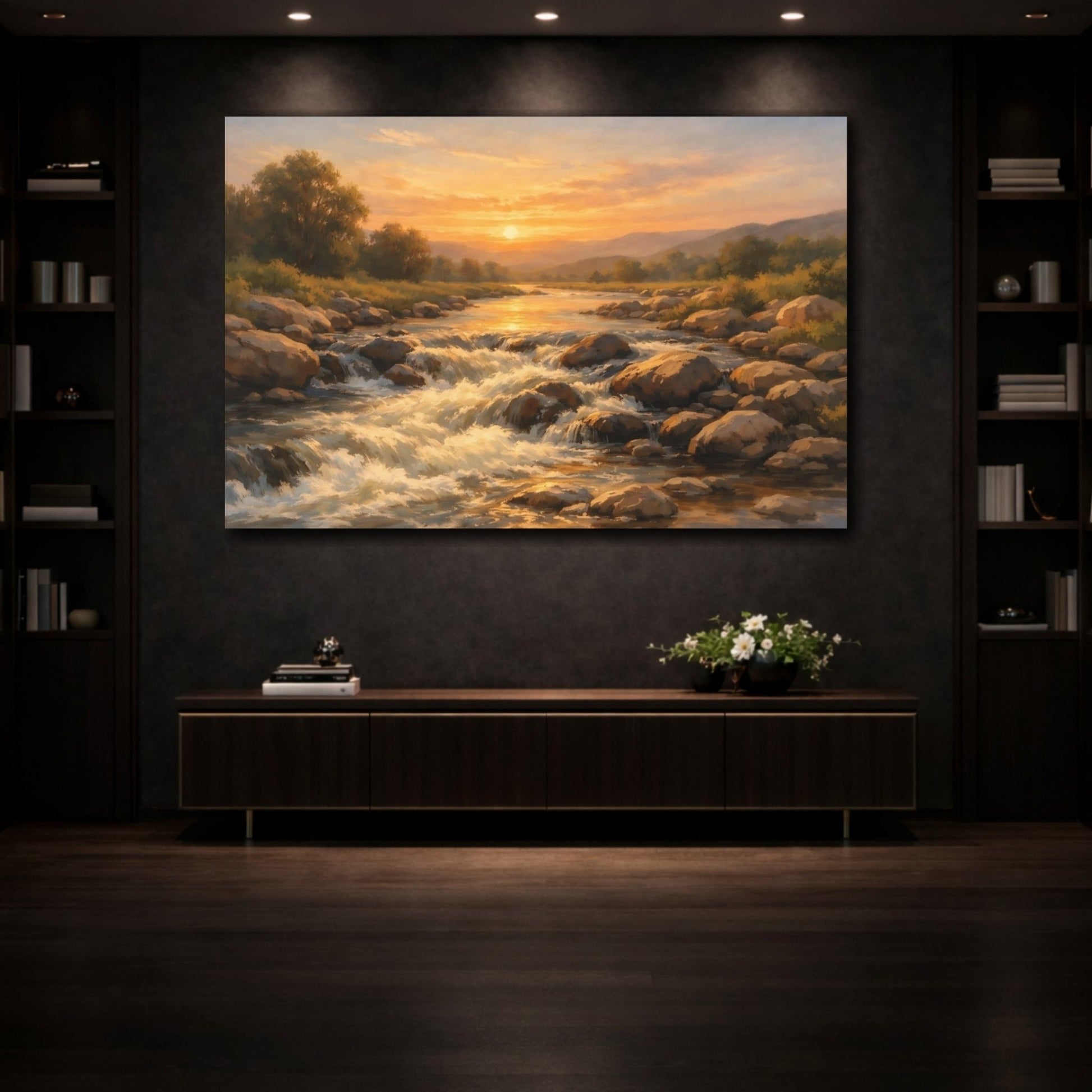 Nature River Rapids Sunset - Canvas Wall Art Print - YesArtYes