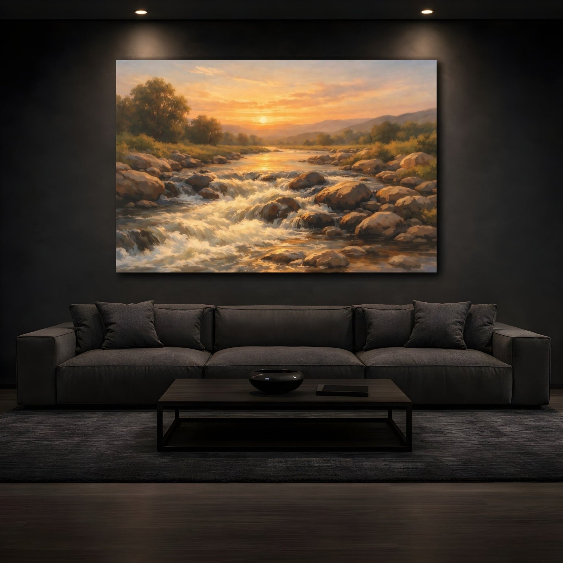 Nature River Rapids Sunset - Canvas Wall Art Print - YesArtYes