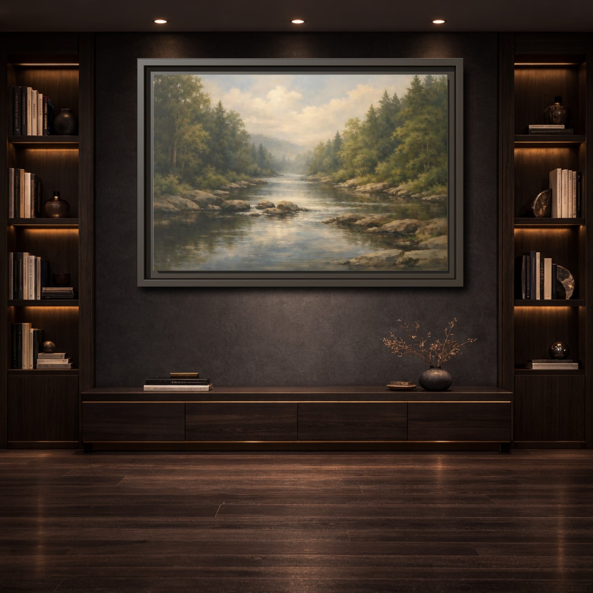 Mockup 3. Nature River River Landscape shown as stretched canvas wall art