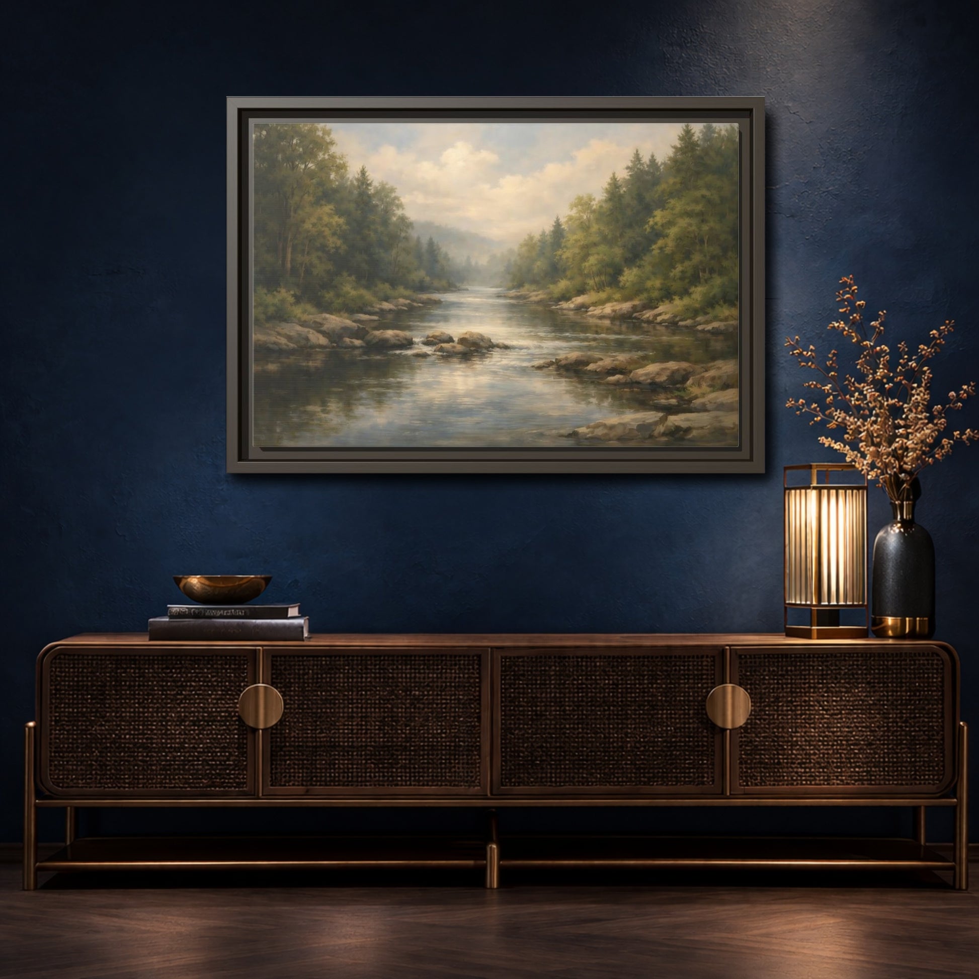 Mockup 4. Nature River River Landscape shown as stretched canvas wall art