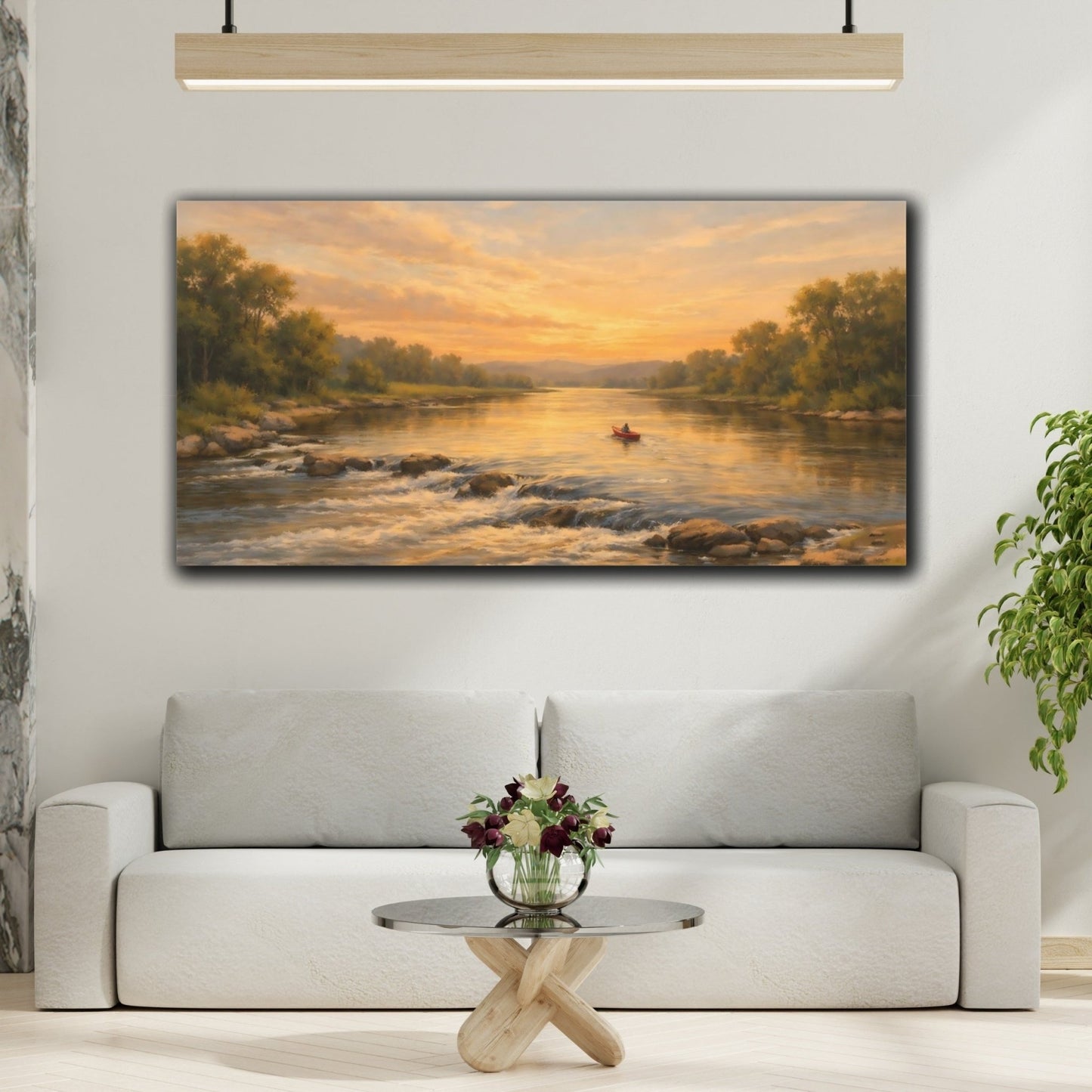Nature River Scene Golden - Canvas Wall Art Print - YesArtYes