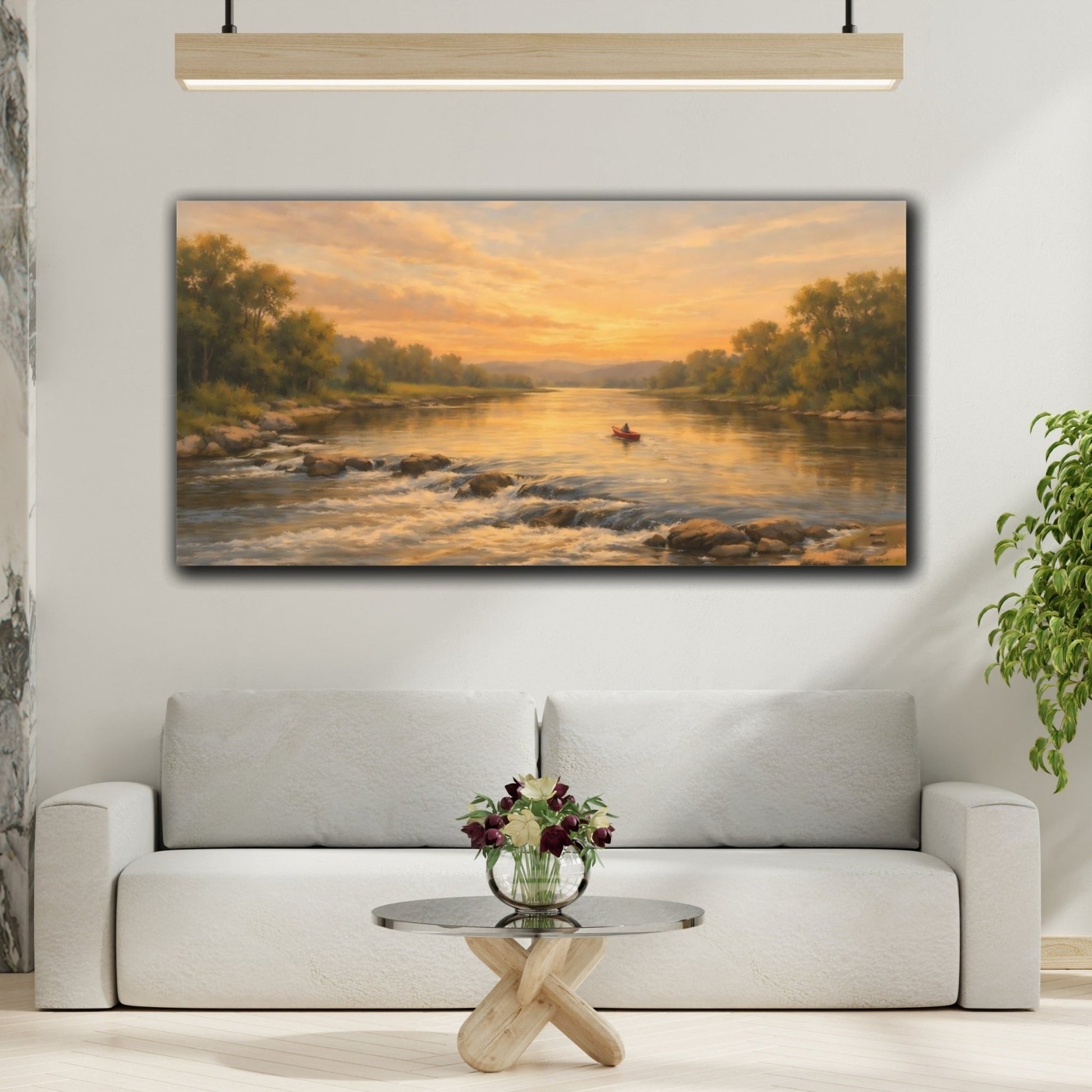 Nature River Scene Golden - Canvas Wall Art Print - YesArtYes