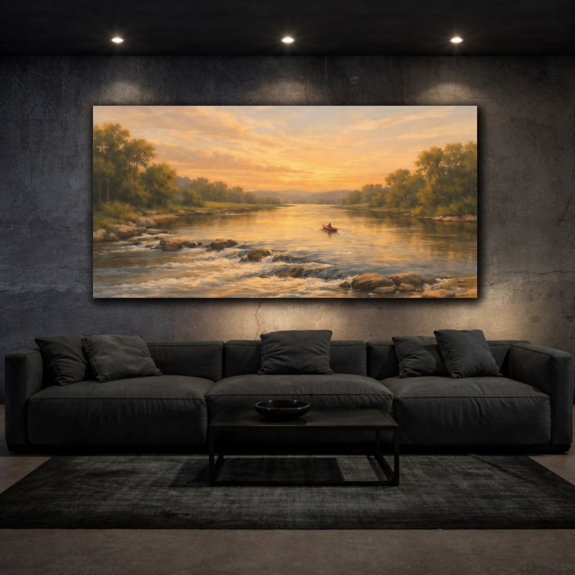 Nature River Scene Golden - Canvas Wall Art Print - YesArtYes