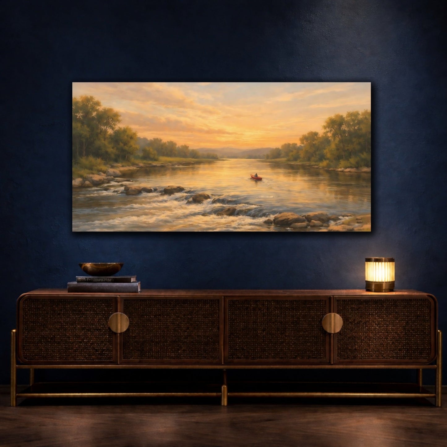 Nature River Scene Golden - Canvas Wall Art Print - YesArtYes