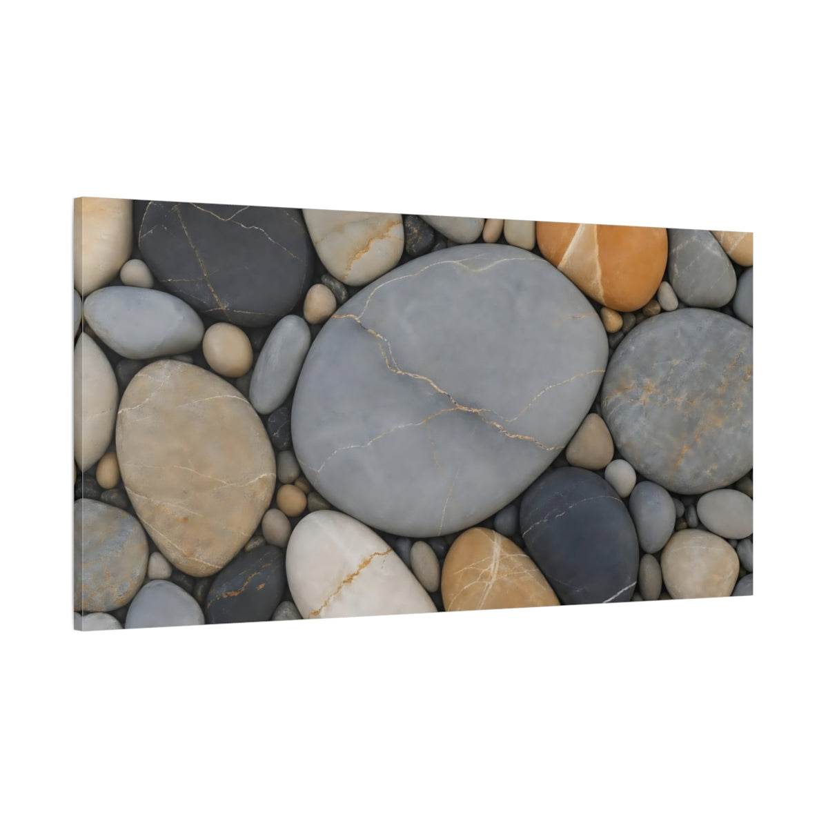 Side Mockup 2. Nature River Stones Natural River Stones shown as stretched canvas wall art