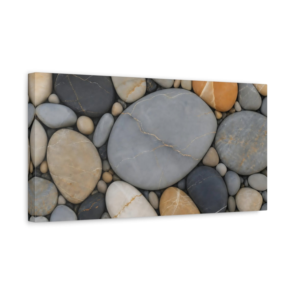 Side Mockup 3. Nature River Stones Natural River Stones shown as stretched canvas wall art