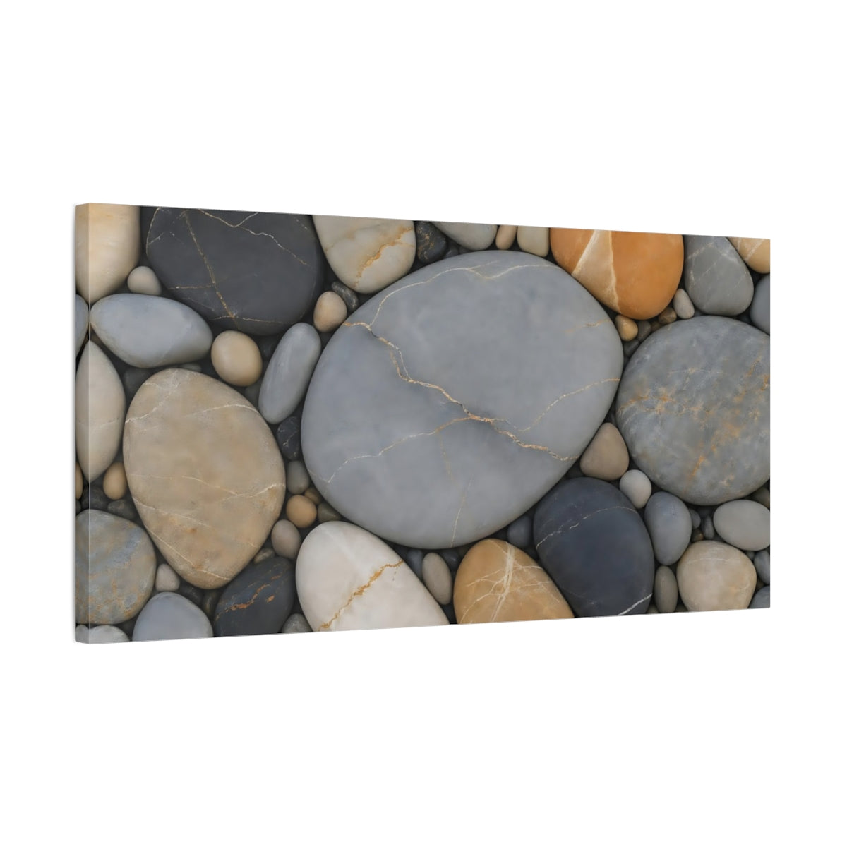 Side Mockup 1. Nature River Stones Natural River Stones shown as stretched canvas wall art