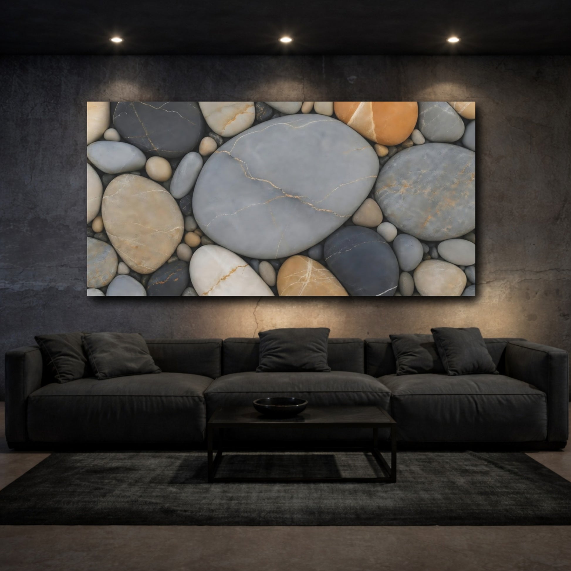 Mockup 2. Nature River Stones Natural River Stones shown as stretched canvas wall art