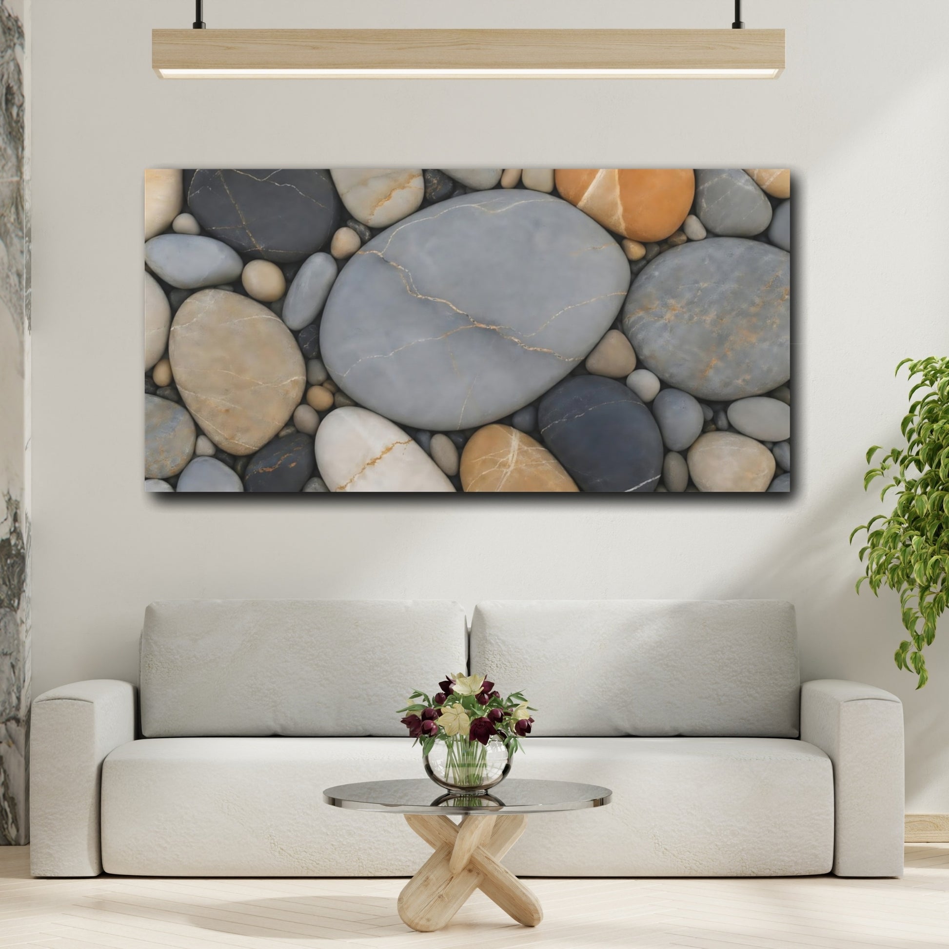 Mockup 3. Nature River Stones Natural River Stones shown as stretched canvas wall art