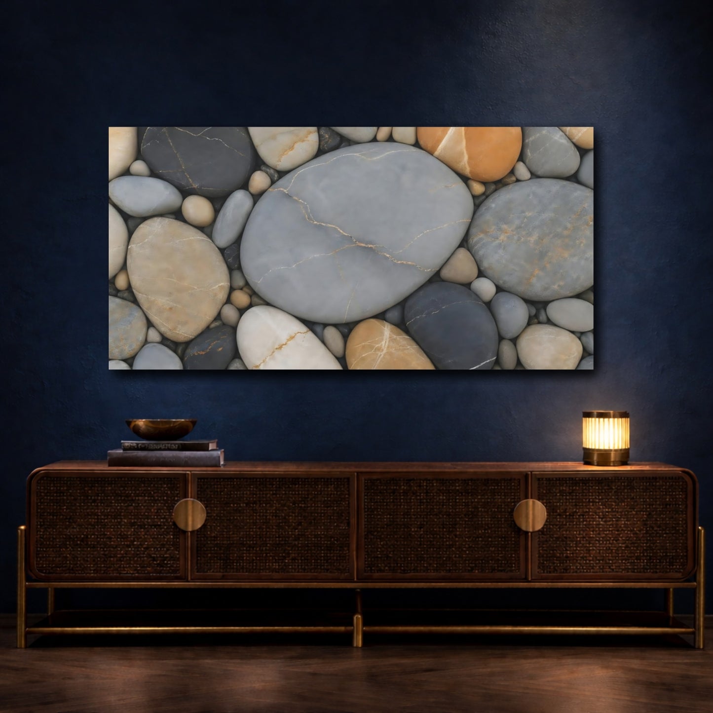 Mockup 4. Nature River Stones Natural River Stones shown as stretched canvas wall art