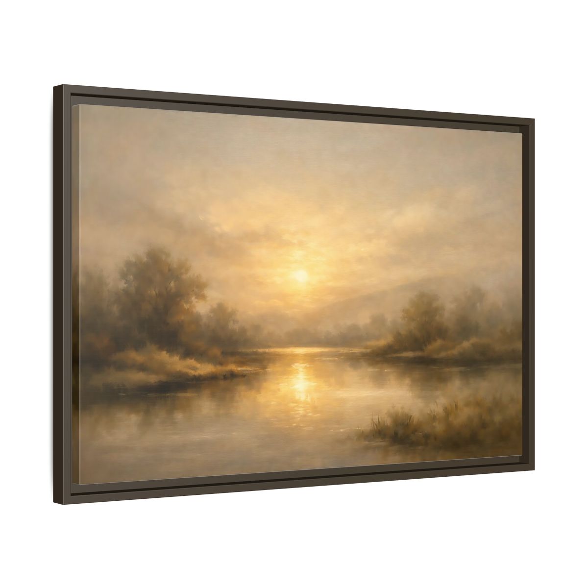 Side Mockup 11. Nature River Sunset Golden Sunset shown as stretched canvas wall art