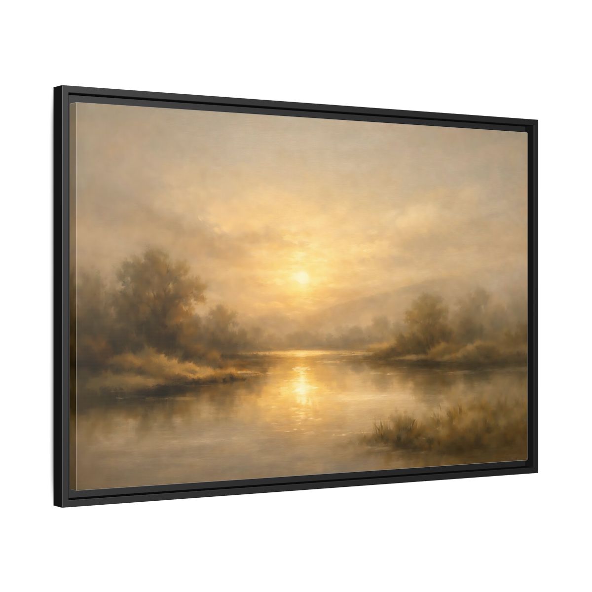 Side Mockup 13. Nature River Sunset Golden Sunset shown as stretched canvas wall art