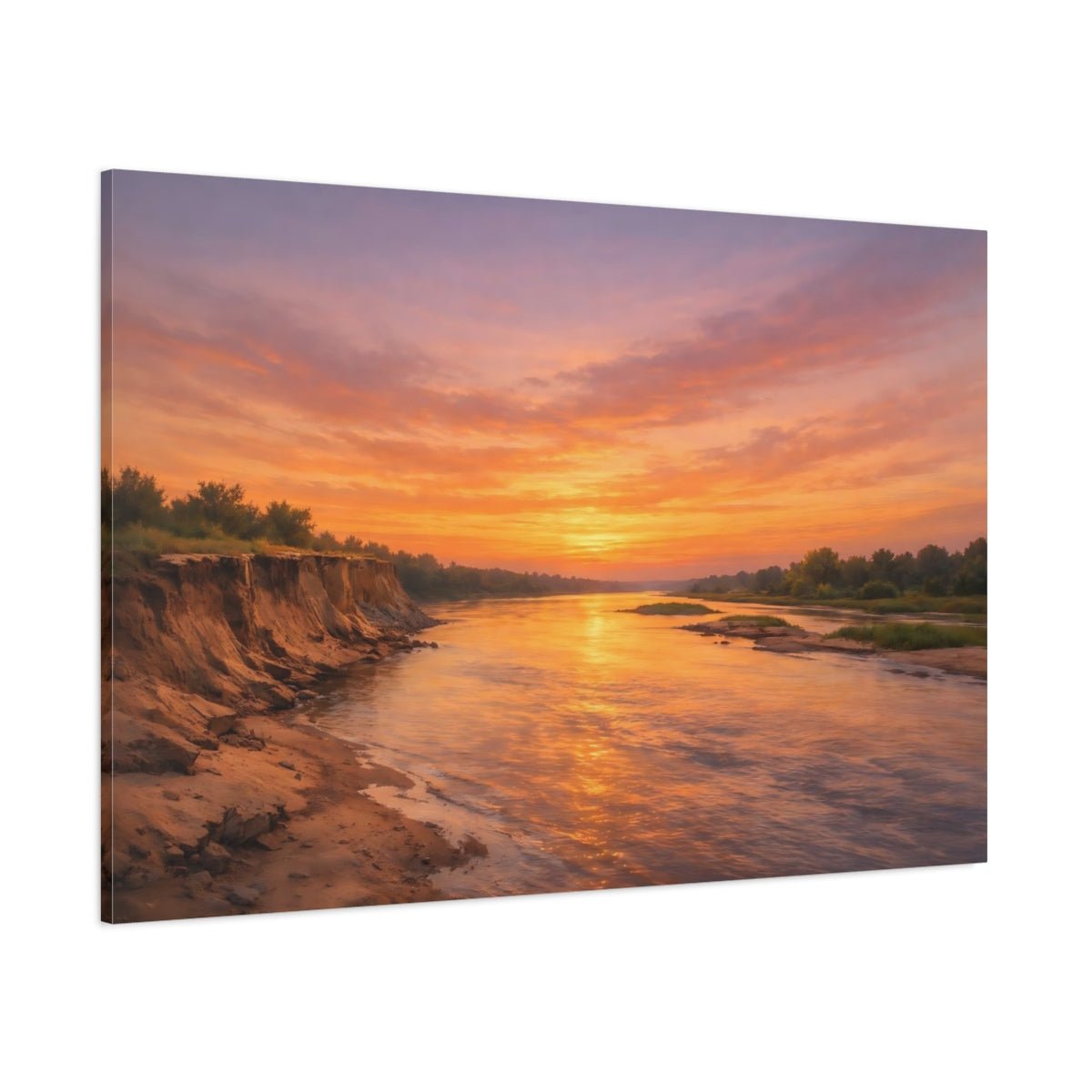 Nature River Sunset Orange - Canvas Wall Art Print - YesArtYes