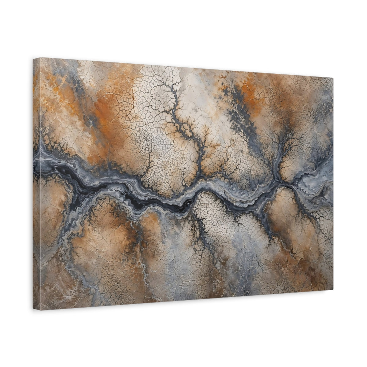 Side Mockup 3. Nature River System Earthy Tones shown as stretched canvas wall art