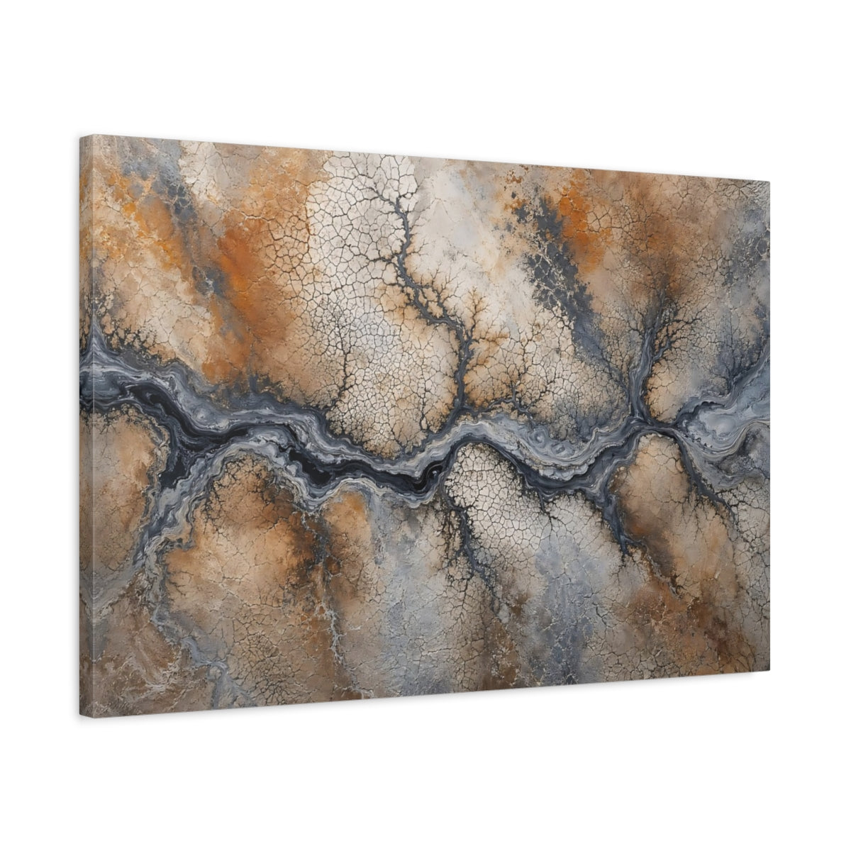 Side Mockup 2. Nature River System Earthy Tones shown as stretched canvas wall art