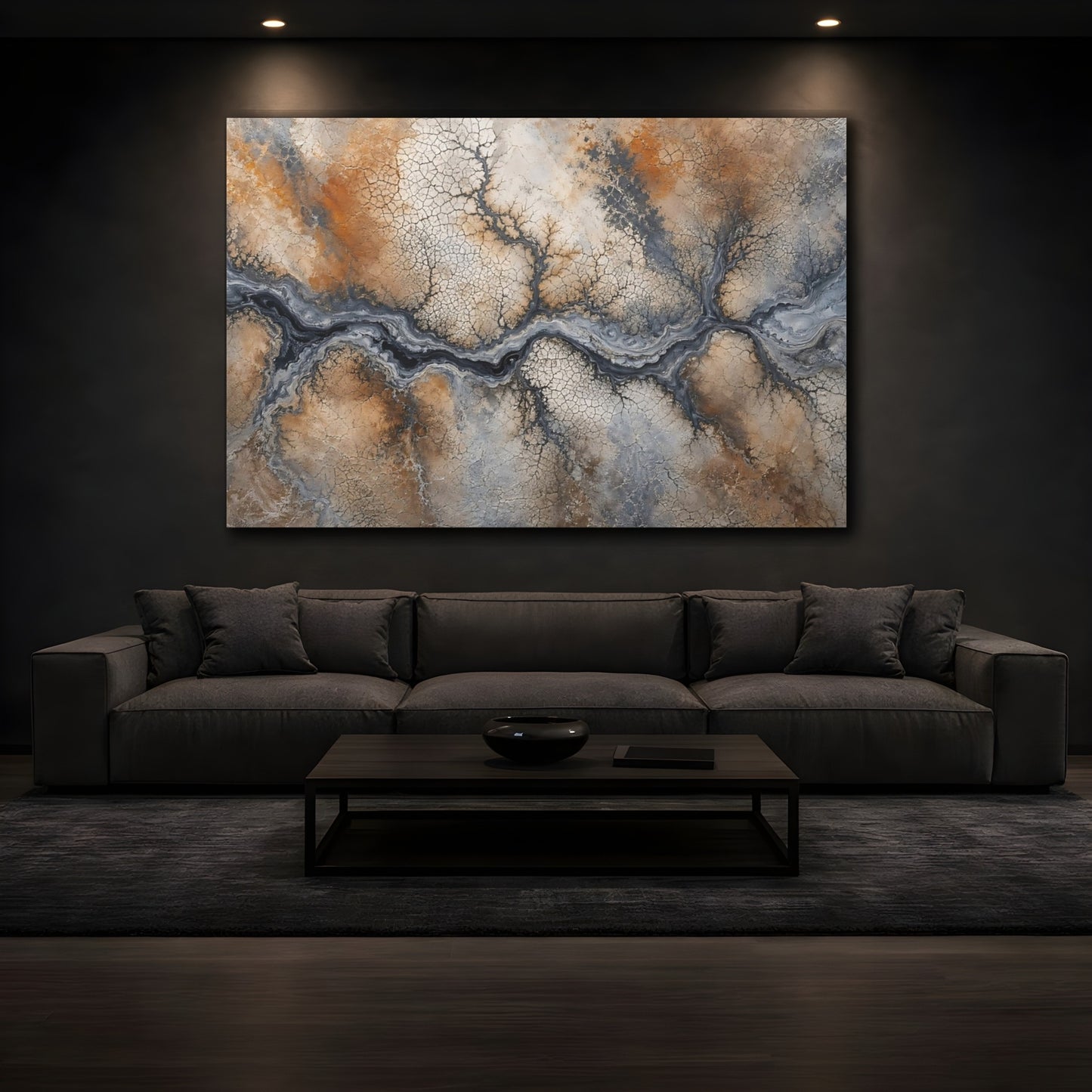 Mockup 4. Nature River System Earthy Tones shown as stretched canvas wall art