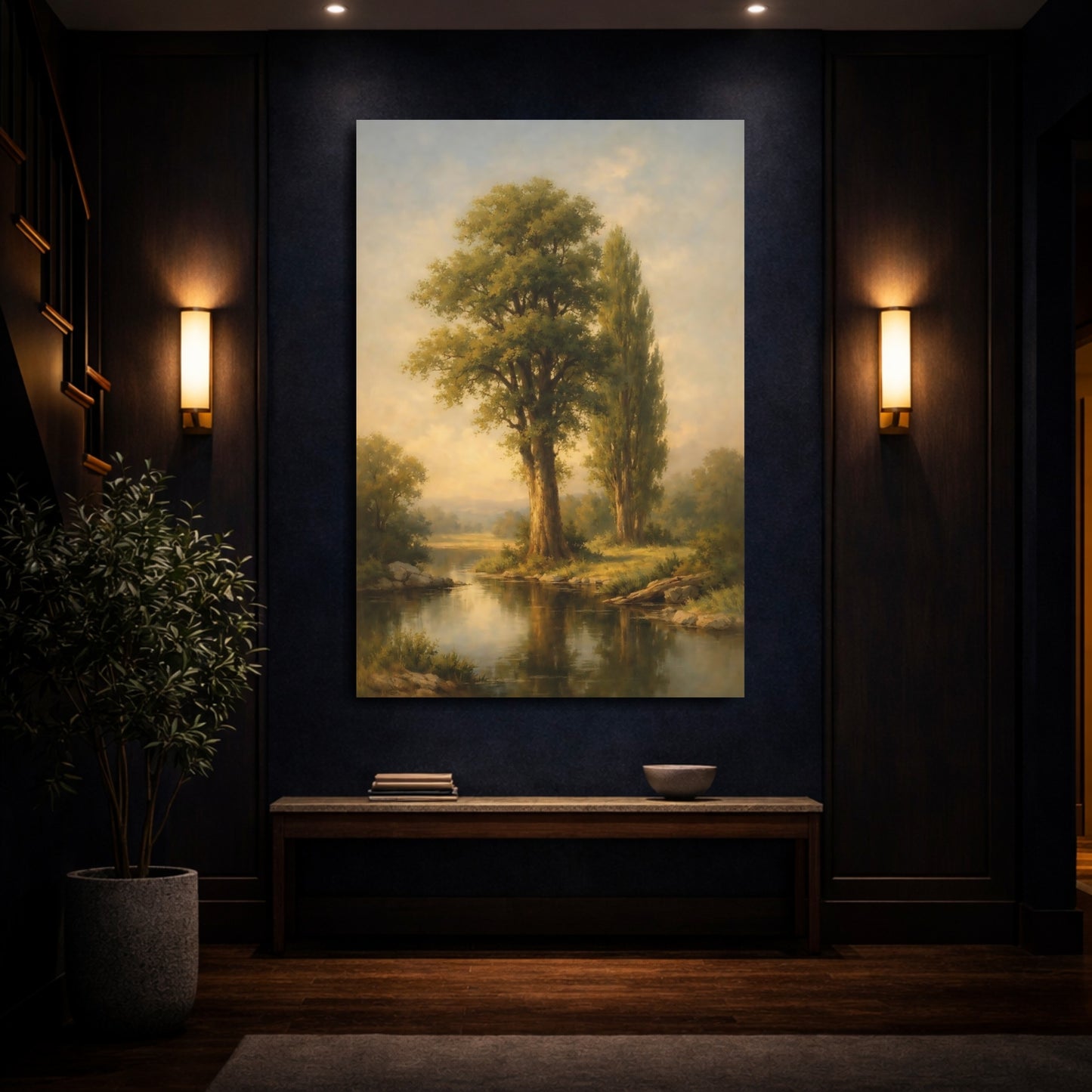Mockup 3. Nature River Trees Green Nature Landscape shown as stretched canvas wall art