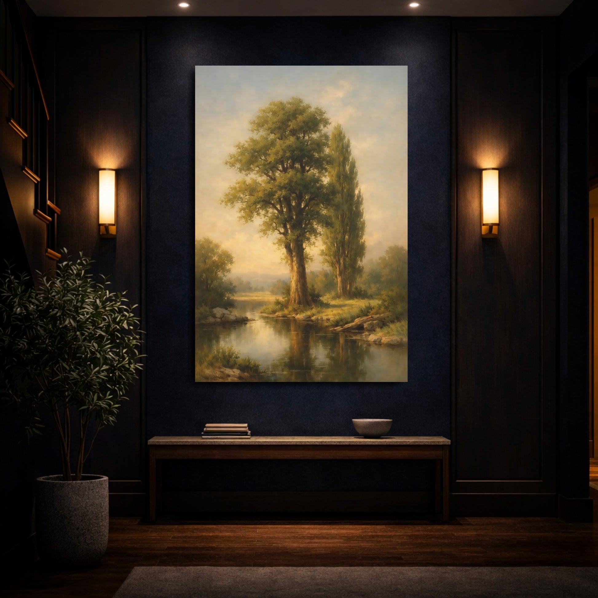Mockup 3. Nature River Trees Green Nature Landscape shown as stretched canvas wall art