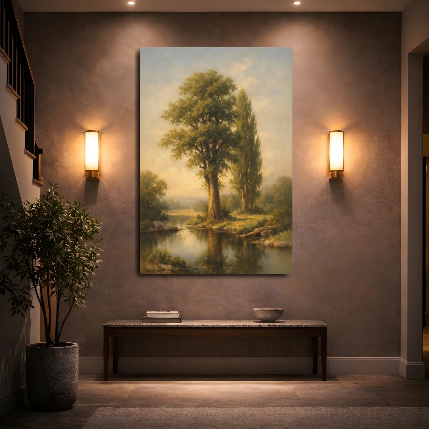 Mockup 4. Nature River Trees Green Nature Landscape shown as stretched canvas wall art