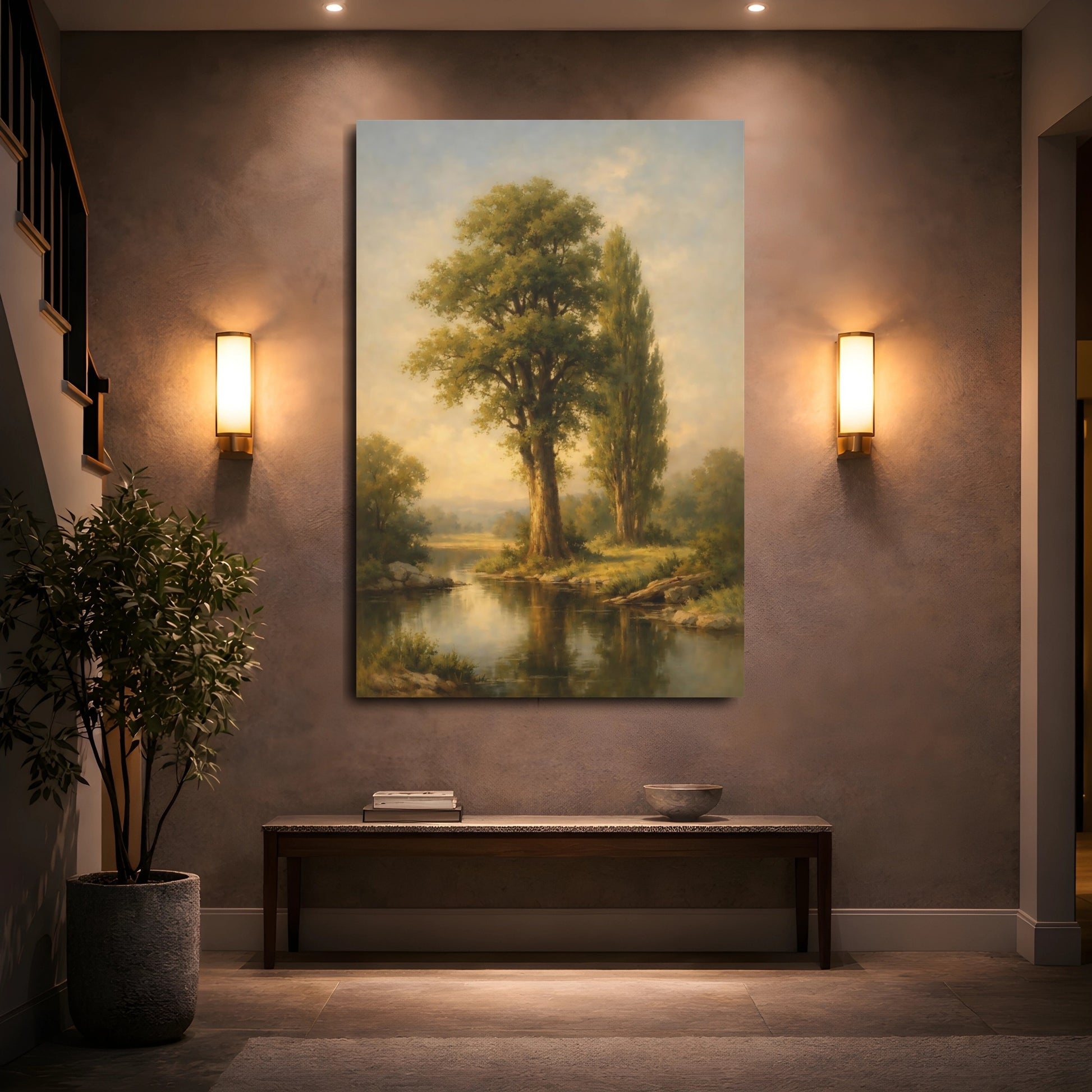 Mockup 4. Nature River Trees Green Nature Landscape shown as stretched canvas wall art