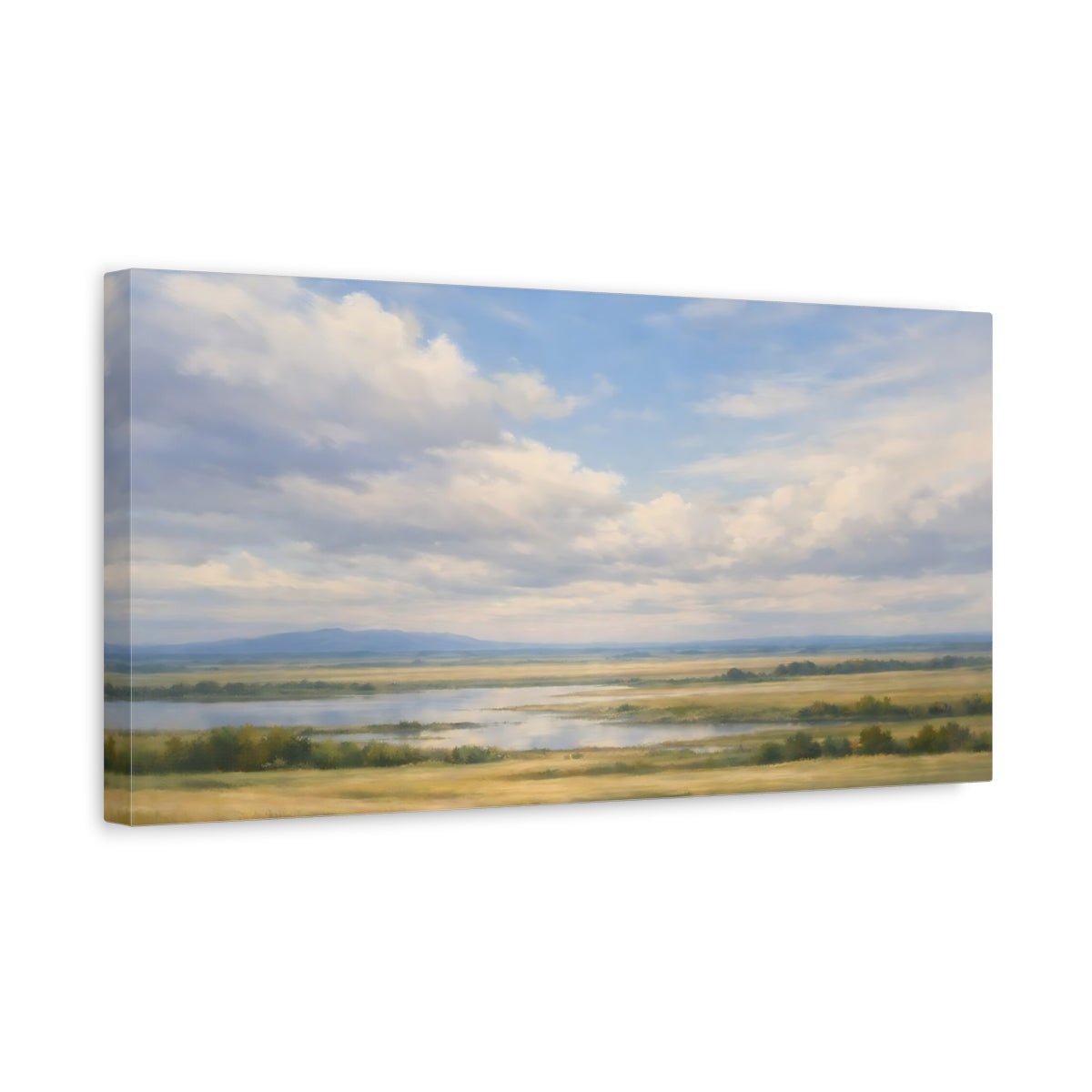 Nature River Valley Blue And Gold - Canvas Wall Art Print - YesArtYes