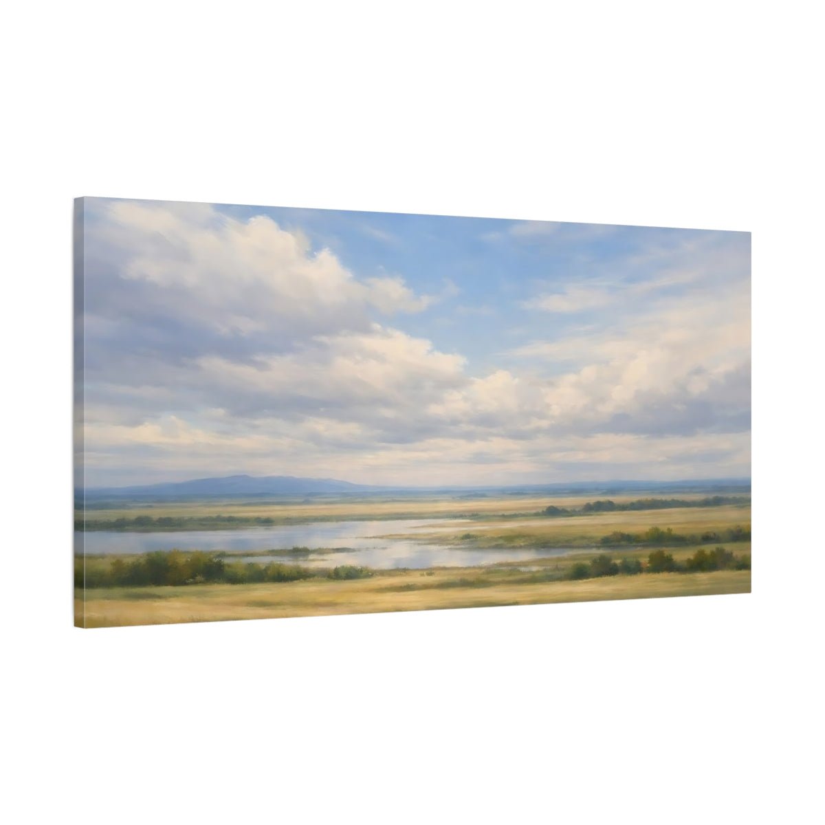 Nature River Valley Blue And Gold - Canvas Wall Art Print - YesArtYes