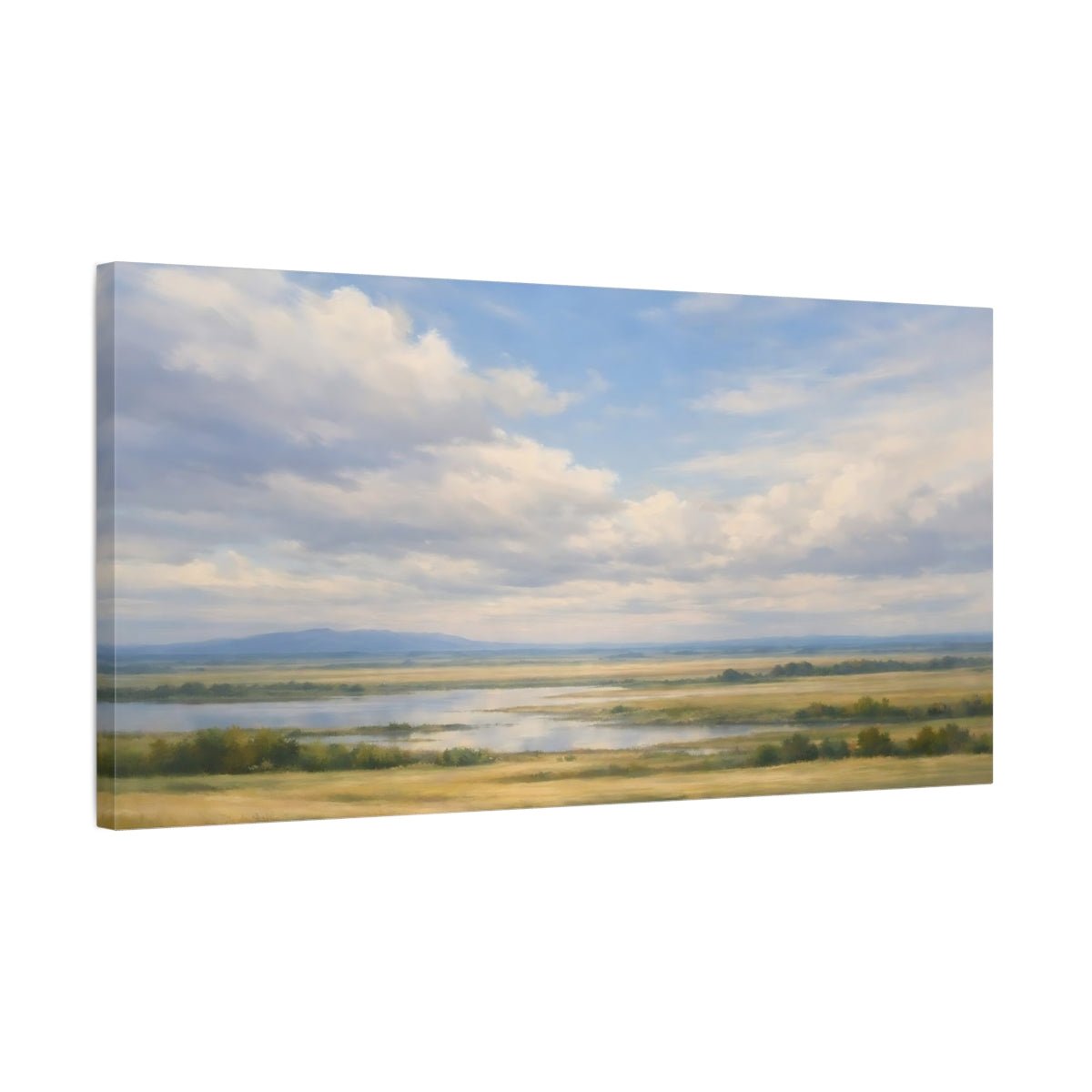 Nature River Valley Blue And Gold - Canvas Wall Art Print - YesArtYes