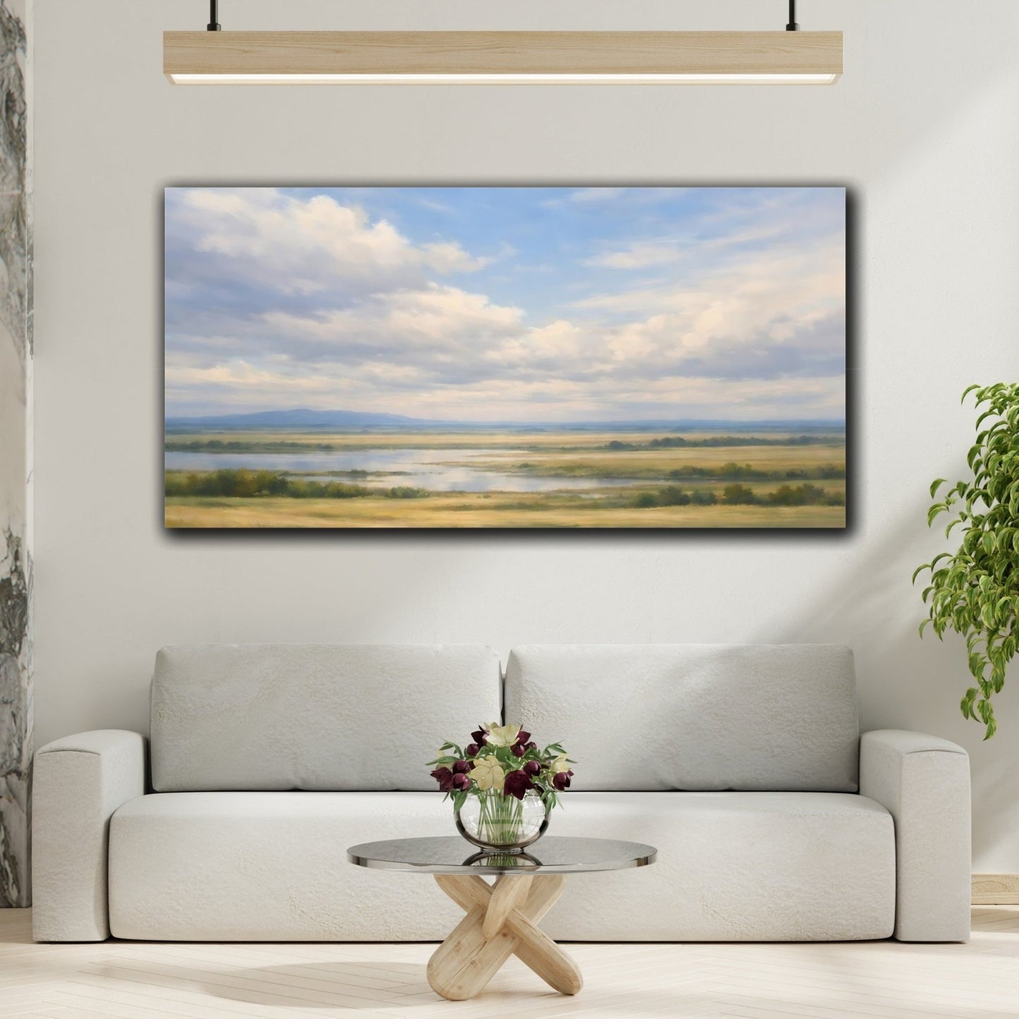 Nature River Valley Blue And Gold - Canvas Wall Art Print - YesArtYes