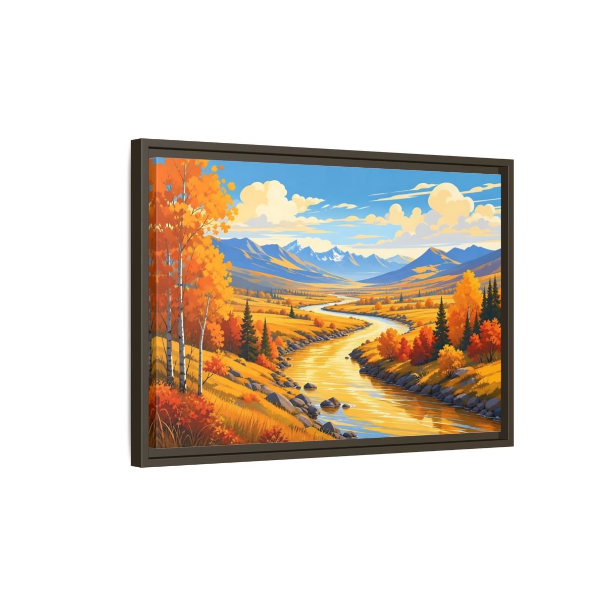 Nature River Valley Golden Autumn Framed Canvas Print – Living Room, Above Couch, - YesArtYes