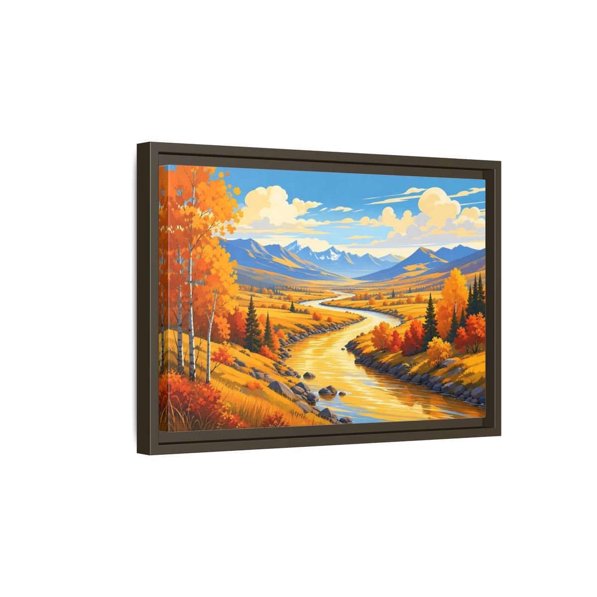 Nature River Valley Golden Autumn Framed Canvas Print – Living Room, Above Couch, - YesArtYes
