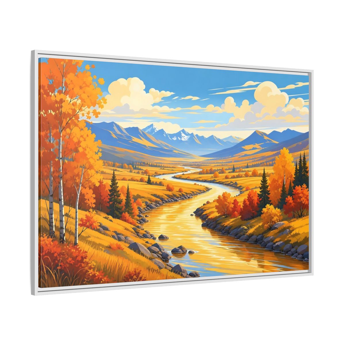 Side Mockup 7. Nature River Valley Golden Autumn shown as stretched canvas wall art